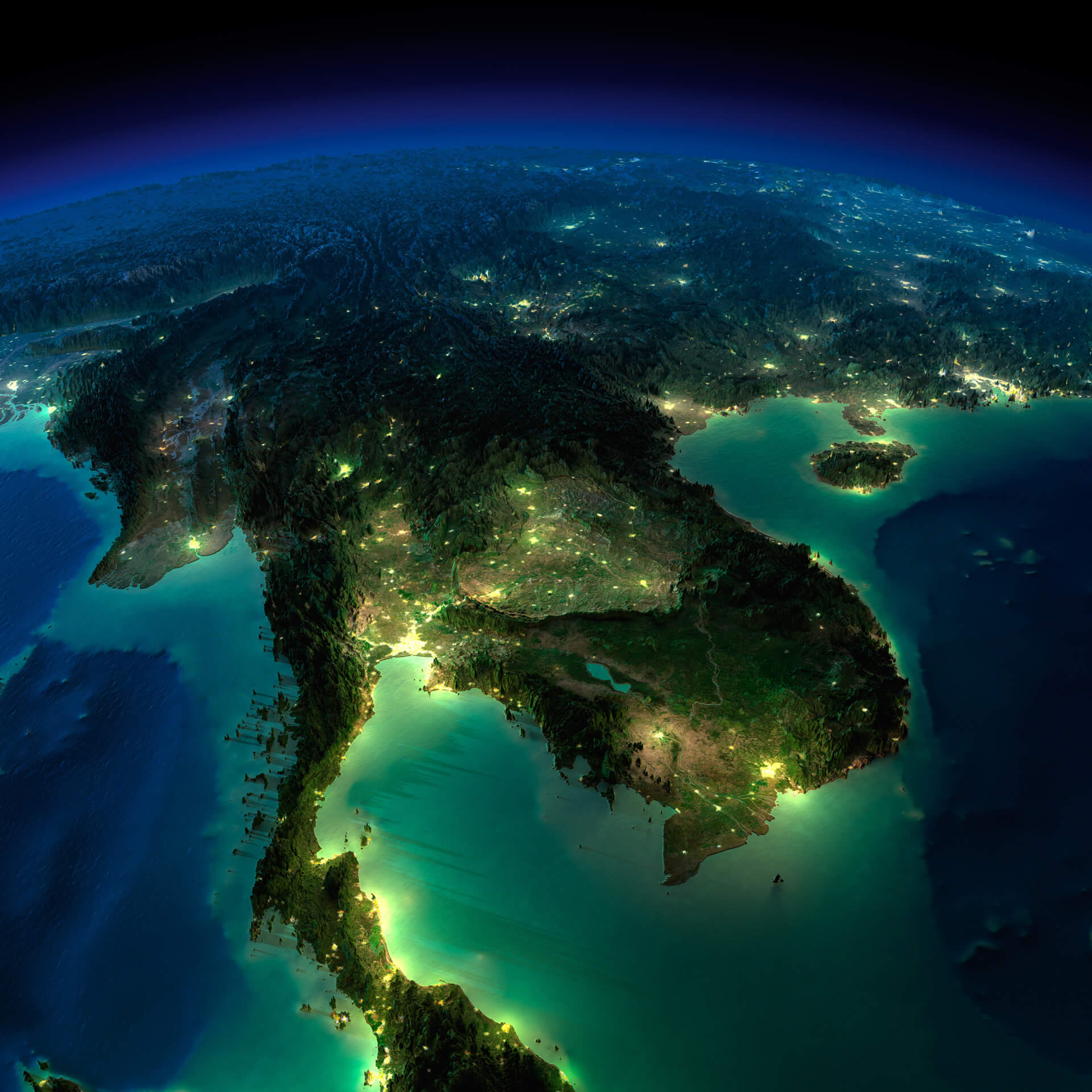 Indochina Peninsula Satellite Map